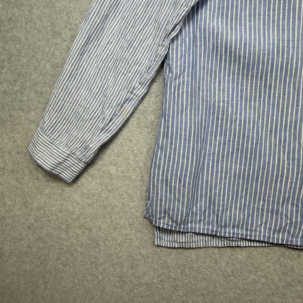 J Jill Love Linen Essential Shirt Womens Petite Large Blue Stripe Long Sleeve - Picture 5 of 16